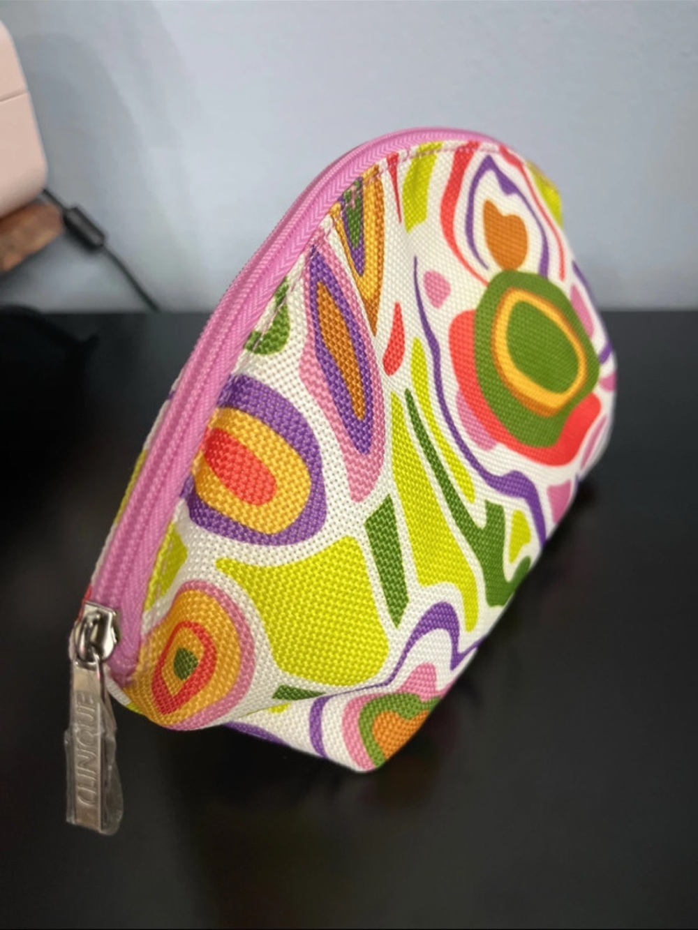 Clinique Pink Multicolor Abstract Cosmetic Pouch